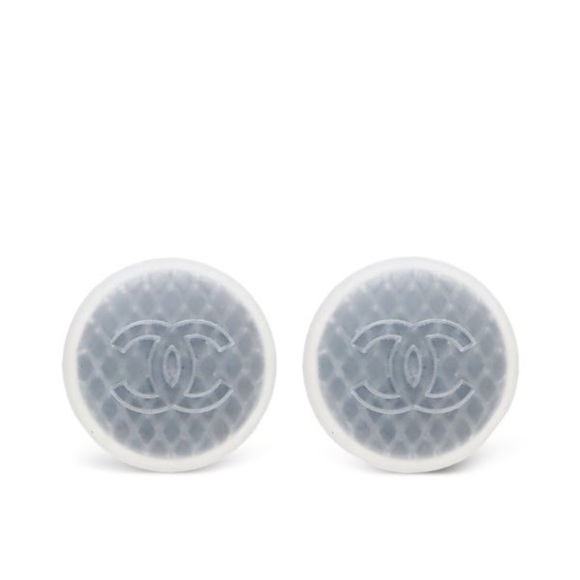 Chanel CC Pierced Earrings White/Silver - Picture 1 of 8